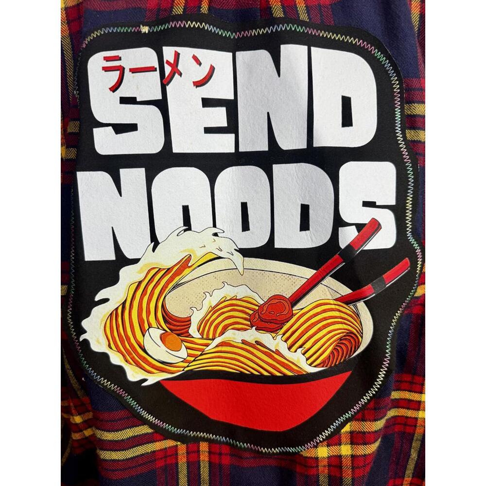 dip eco‎ friendly red plaid flannel shirt jacket send noods ramen patch